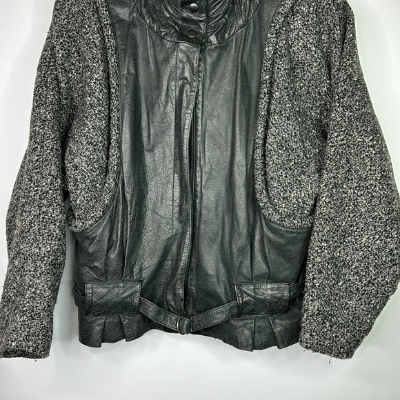 Vintage Winlit Grey Black Wool Leather Jacket Size 11/12 - Picture 3 of 12